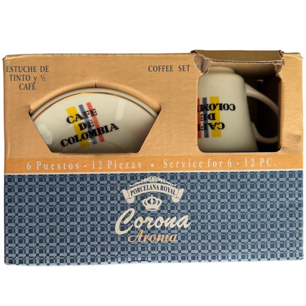 Vintage Corona Coffee Set 12pc White Cafe de Colombia Logo Service for 6